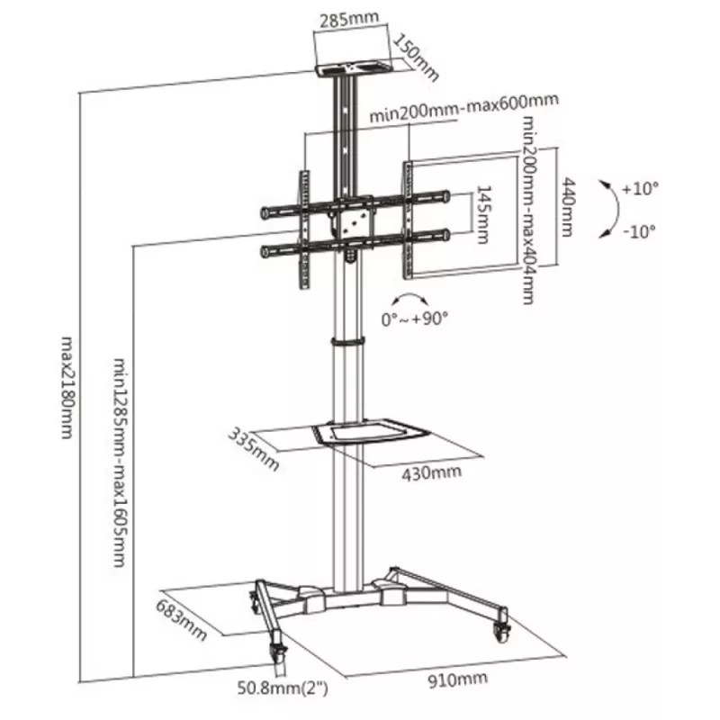 Techly ICA-TR46 daugialypės terpės stovas / vežimėlis, juodas