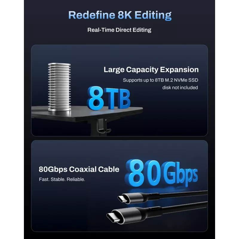TerraMaster D1 SSD Pro išorinis SSD korpusas, aliuminis, M.2