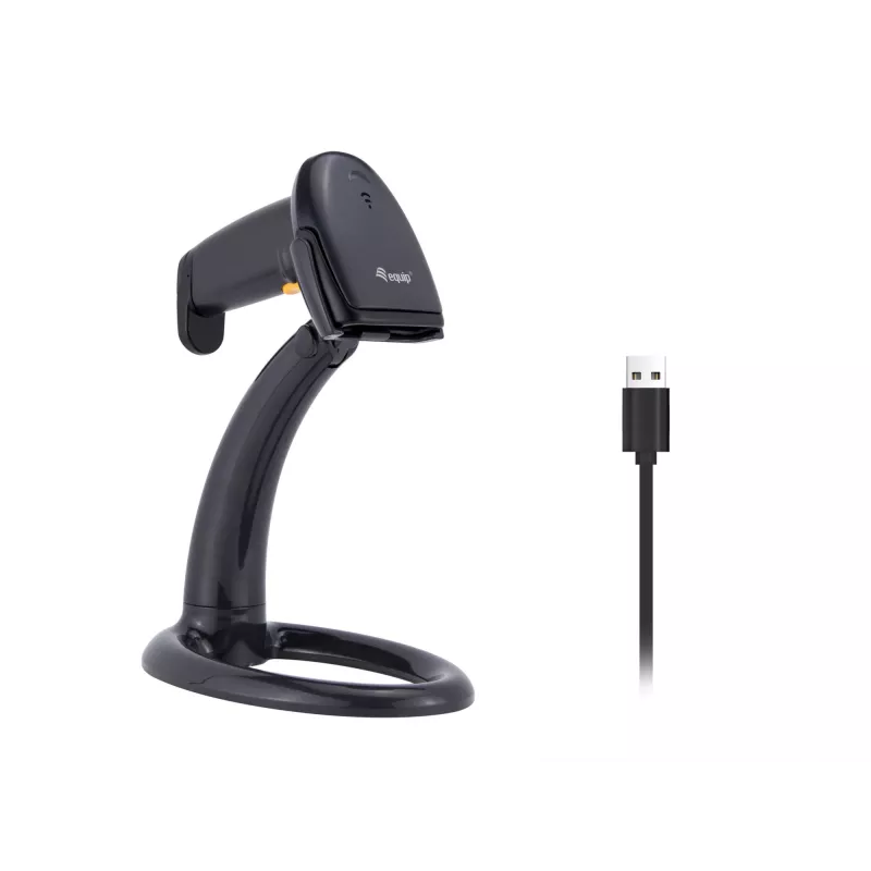 Rankinis brūkšninių kodų skaitytuvas Equip USB 1D su stovu LED laidinis 1,8 m