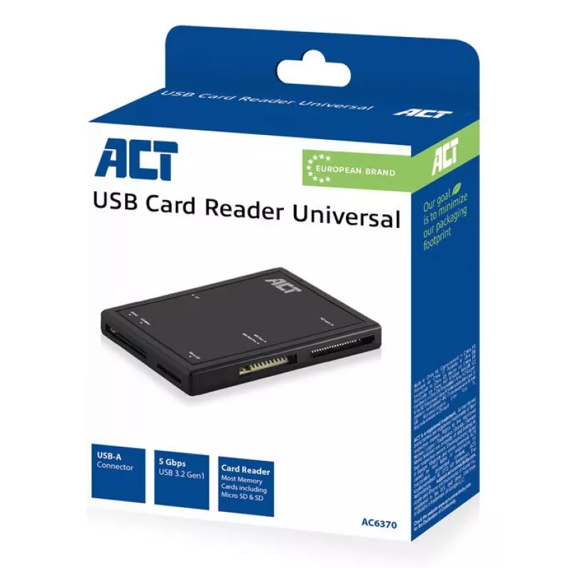 ACT AC6370 USB 3.0 kortelių skaitytuvas CF MMC MS Duo MicroSD SDHC juodas
