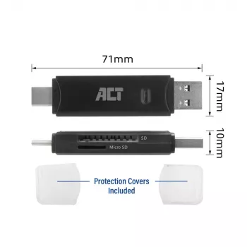 Kortelių skaitytuvas ACT USB-C/USB-A 3.0 juodas