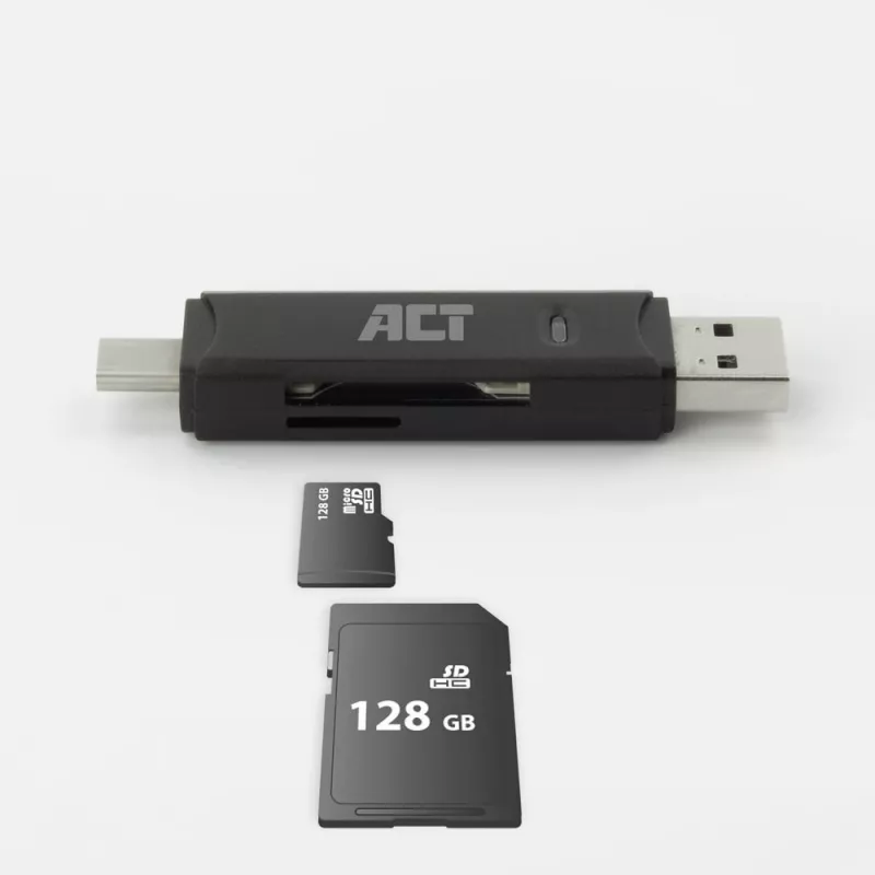 Kortelių skaitytuvas ACT USB-C/USB-A 3.0 juodas