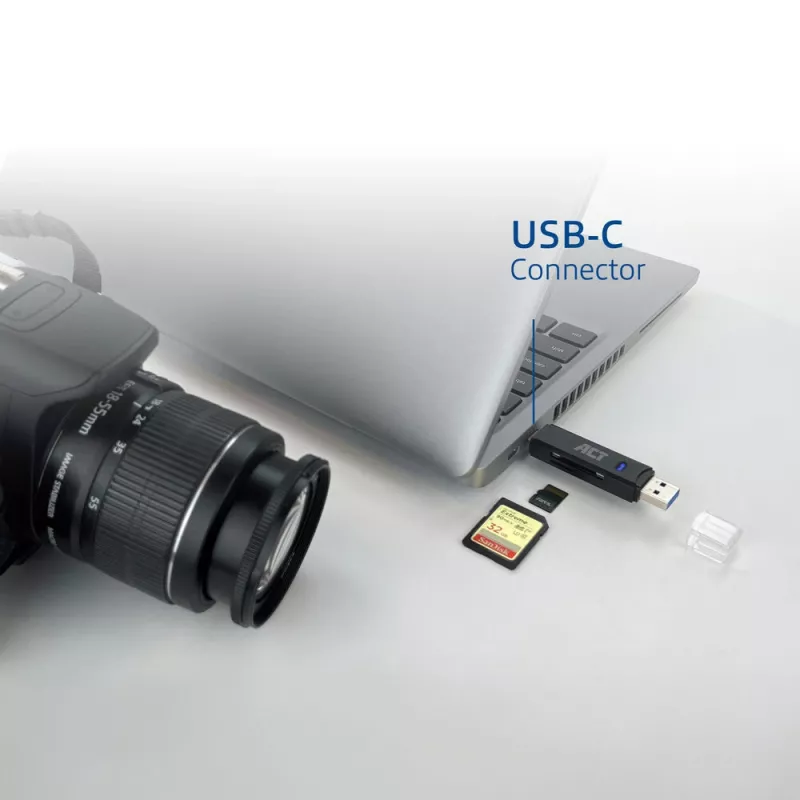 Kortelių skaitytuvas ACT USB-C/USB-A 3.0 juodas