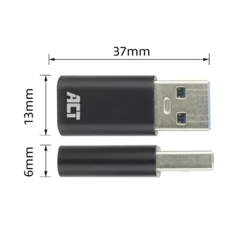 Adapteris USB-A (vyriškas) į USB-C (moteriškas) ACT AC7376 juodas