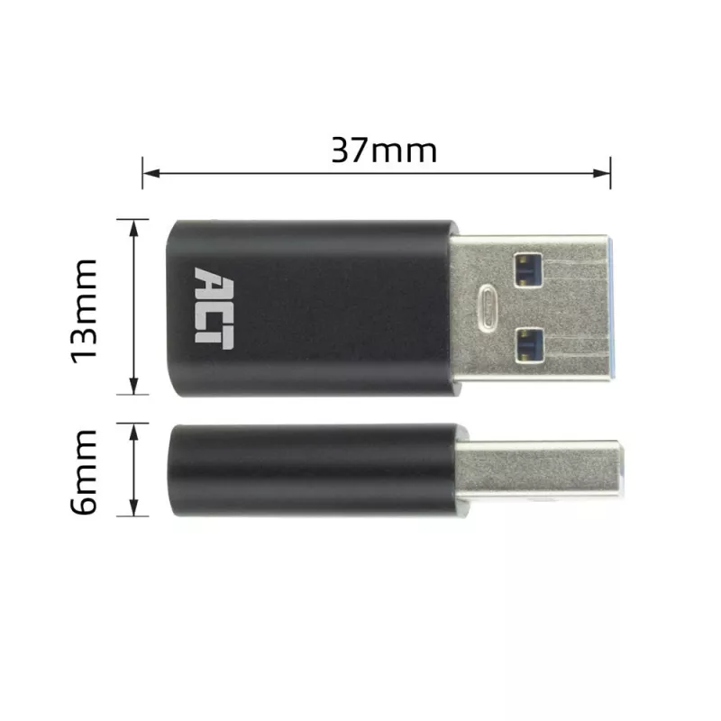 Adapteris USB-A (vyriškas) į USB-C (moteriškas) ACT AC7376 juodas