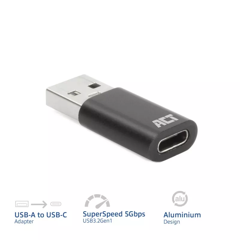 Adapteris USB-A (vyriškas) į USB-C (moteriškas) ACT AC7376 juodas