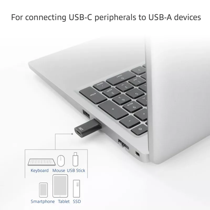Adapteris USB-A (vyriškas) į USB-C (moteriškas) ACT AC7376 juodas