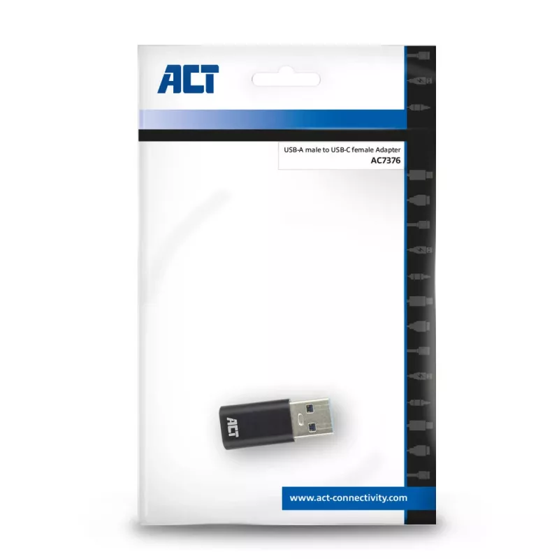 Adapteris USB-A (vyriškas) į USB-C (moteriškas) ACT AC7376 juodas