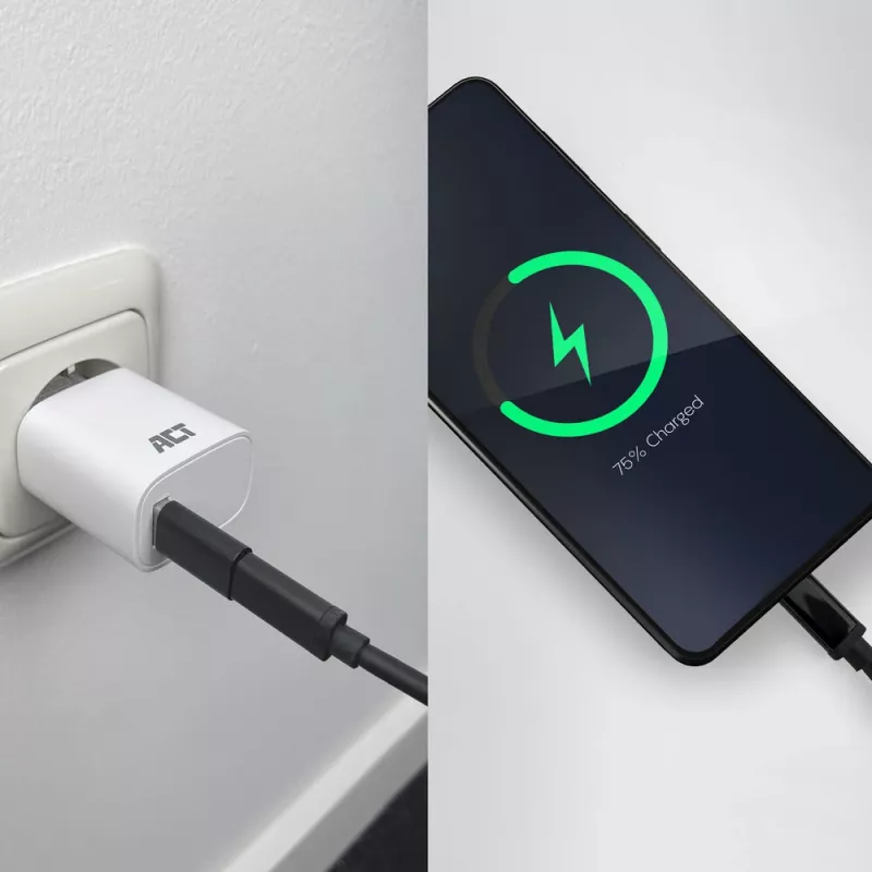 Adapteris USB-A (vyriškas) į USB-C (moteriškas) ACT AC7376 juodas