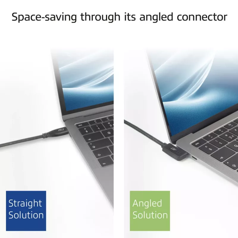 ACT USB 3.0 10Gbps 60W USB Type-C (tiesus) į USB Type-C (kairysis/dešinysis lenktas) laidas, 0,5 m