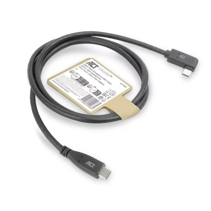 ACT USB 3.0 10Gbps 60W USB Type-C (tiesus) į USB Type-C (kairysis/dešinysis lenktas) laidas, 0,5 m