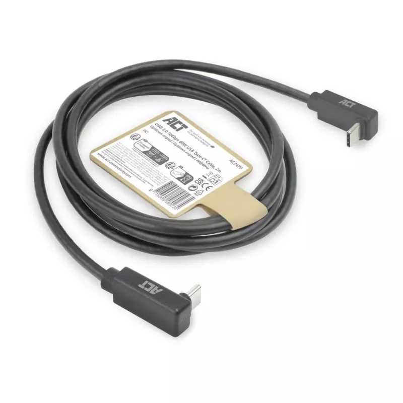 ACT USB 3.0 10Gbps 60W USB Type-C (kampuotas aukštyn/žemyn) į USB Type-C (kampuotas aukštyn/žemyn) laidas, 2 m