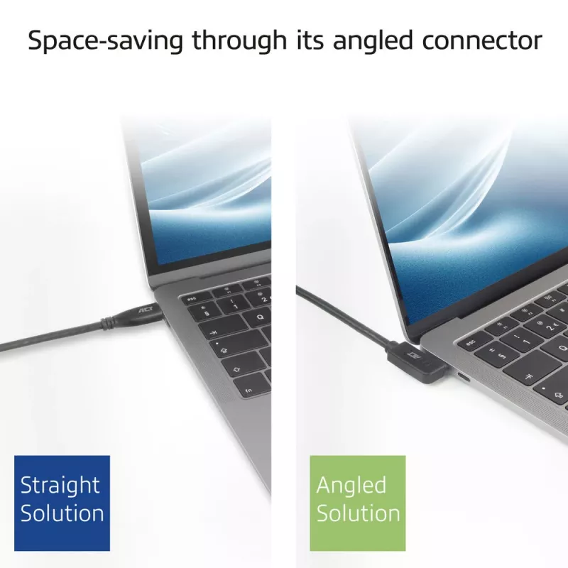 ACT USB 3.0 10Gbps 60W USB Type-C (kairysis/dešinysis lenktas) į USB Type-C (aukštyn/žemyn lenktas) laidas, 2 m
