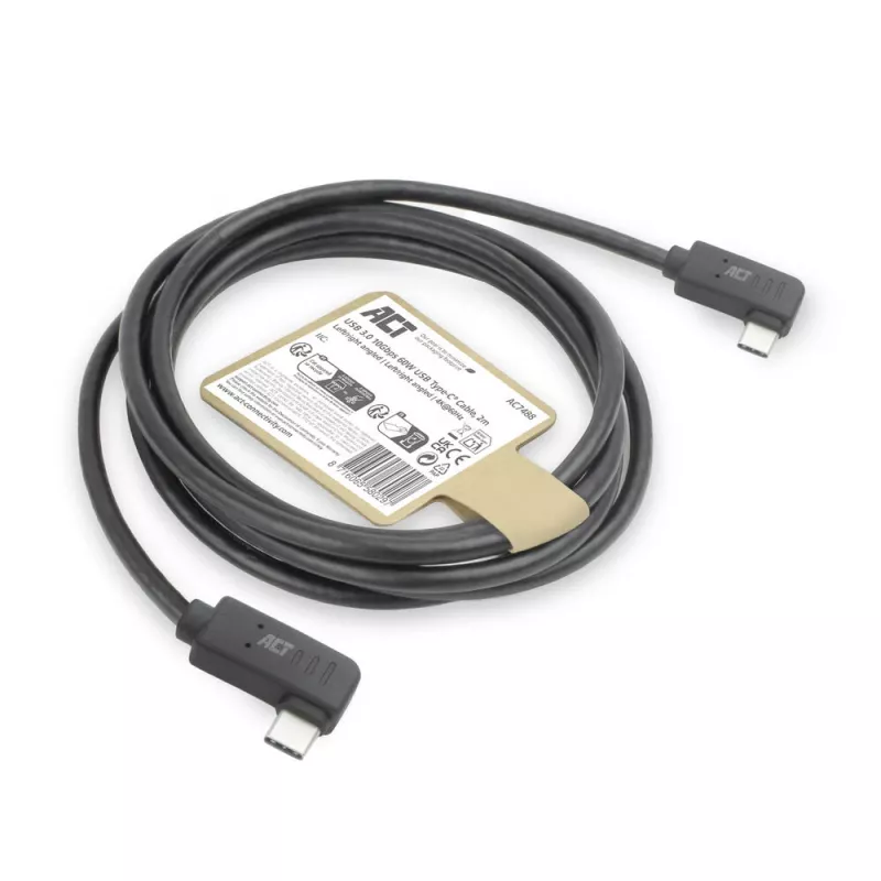 ACT USB 3.0 10Gbps 60W USB Type-C (kairysis/dešinysis lenktas) į USB Type-C (kairysis/dešinysis lenktas) laidas, 1 m