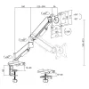 Monitoriaus rankena ACT 35 colių ekranams, dujinė spyruoklė, vienas monitorius, spaustuvas/per angą, iki 9 kg, VESA 75x75–100x100, pakreipimas ±45°, juoda