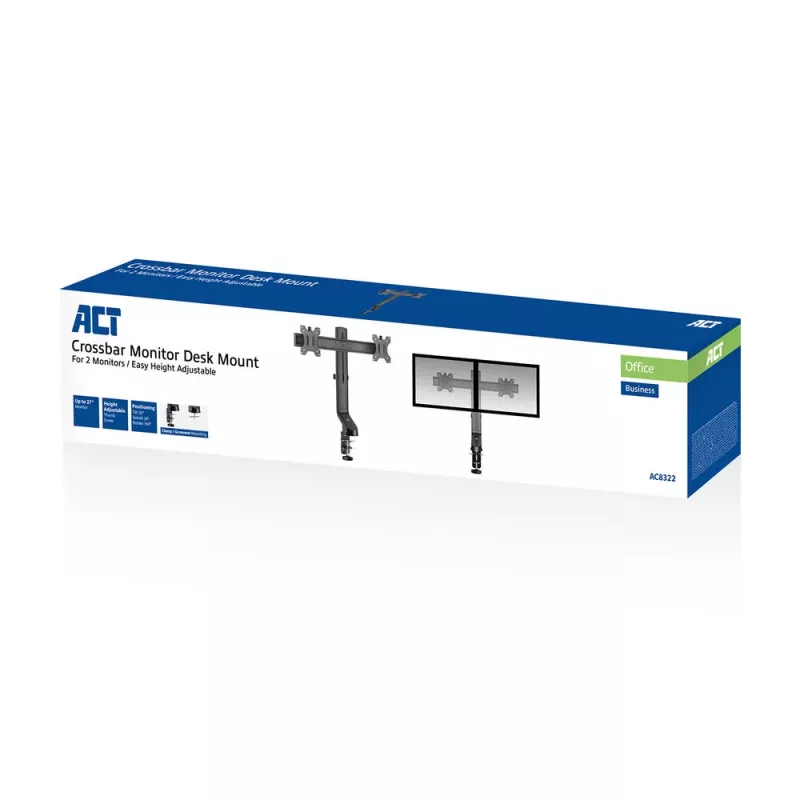 ACT Dvigubas monitoriaus laikiklis AC8322, greitas aukščio reguliavimas, spaustuvas/varžtas, 14 kg