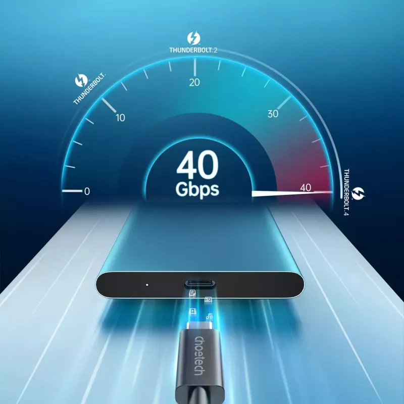 USB-C į USB-C Thunderbolt 4 laidas CHOETECH A3010 — 40 Gbps, 100 W, 0,8 m, juodas
