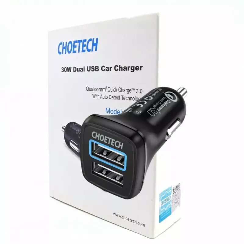 Maitinimo adapteris CHOETECH C0051 dviejų USB-A 36W QC3.0, juodas