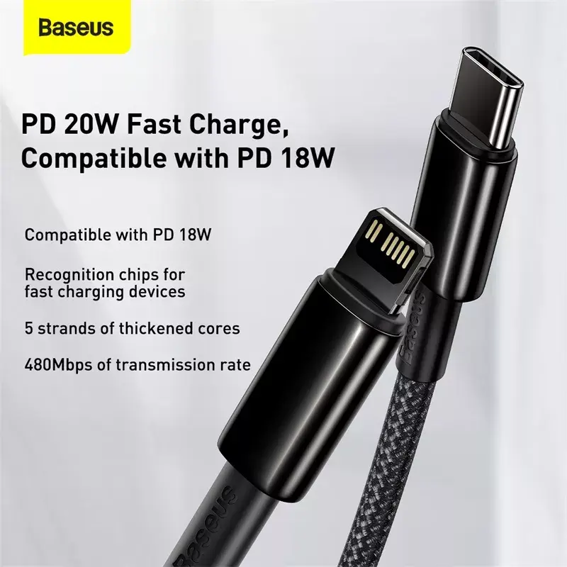 Laidas Baseus Tungsten Gold 1 m Juodas Lightning į USB-C