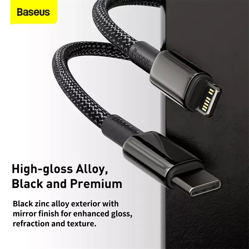 Laidas Baseus Tungsten Gold 1 m Juodas Lightning į USB-C