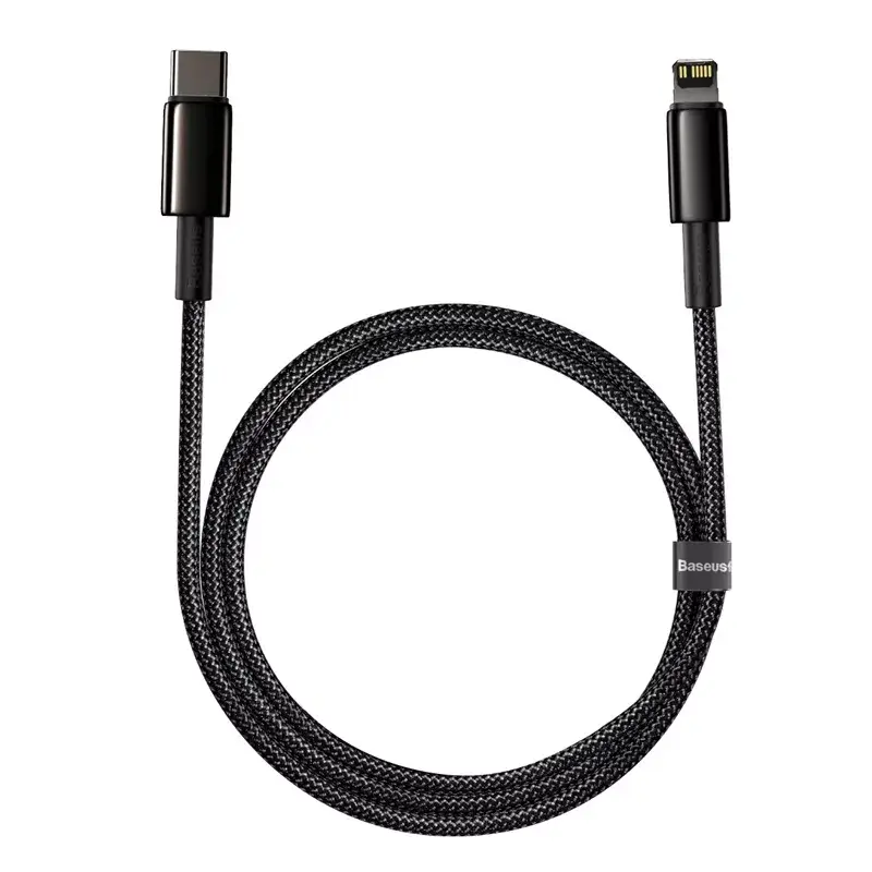Laidas Baseus Tungsten Gold 1 m Juodas Lightning į USB-C