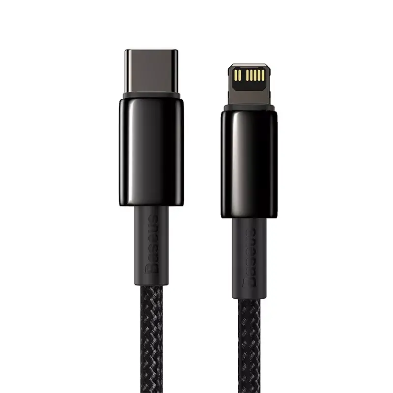 Laidas Baseus Tungsten Gold 1 m Juodas Lightning į USB-C