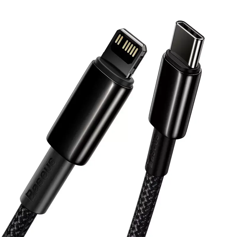 Laidas Baseus Tungsten Gold 1 m Juodas Lightning į USB-C