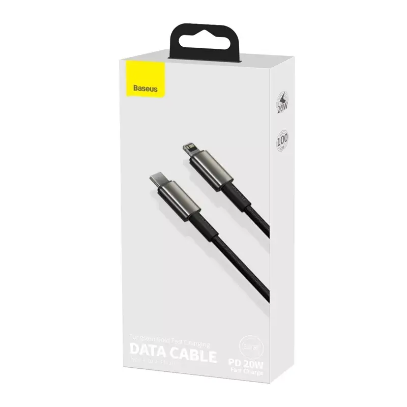 Laidas Baseus Tungsten Gold 1 m Juodas Lightning į USB-C