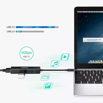 USB-C į RJ-45 Ethernet adapteris su 3x USB-A CHOETECH HUB-U02BK