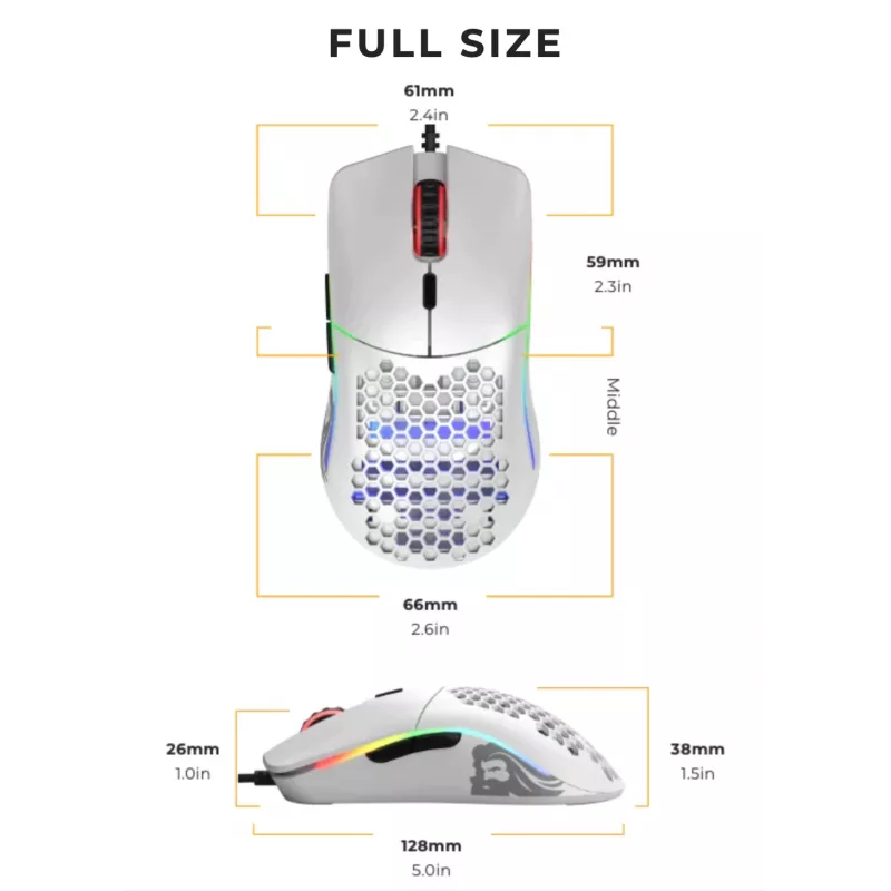Glorious Gaming pelė Model O Regular (balta), dešinei rankai, optinė, USB Type-A, 12000 DPI, balta