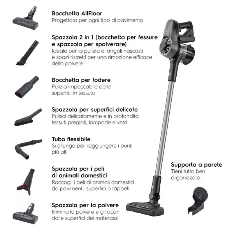 Elektrinis siurblys Electrolux EP31CB21GP 2-in-1 lazdinis, belaidis, cikloninis, be maišelio, 0,5 l, 15 W, pilkas, volframas, 2 Ah