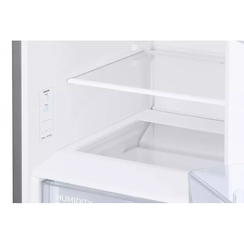 Laisvai pastatomas šaldytuvas Samsung RB38C6B2E22 su No Frost, dešiniais vyriais, 35 dB, energijos klasė E, 8 kg/24h užšaldymas, 4 lentynos, 2 daržovių stalčiai, juodas