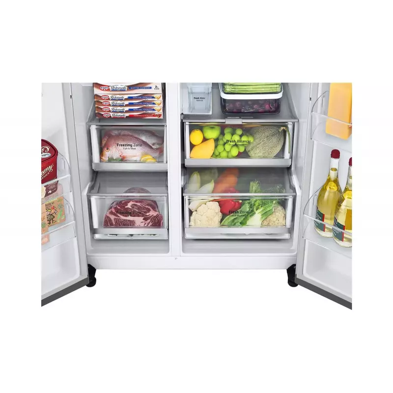 LG InstaView GSXV91PZAE šaldytuvas šaldiklis Side-by-Side laisvai pastatomas 635 L juodas nerūdijantis plienas