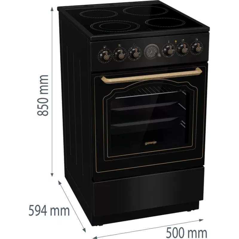 Gorenje GECS5B70CLB Laisvai pastatoma elektrinė viryklė su keramine kaitlente, juoda