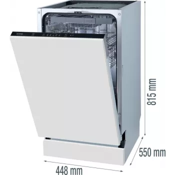Gorenje GV 520 E 10 EB visiškai įmontuojama siaura indaplovė, 11 komplektų