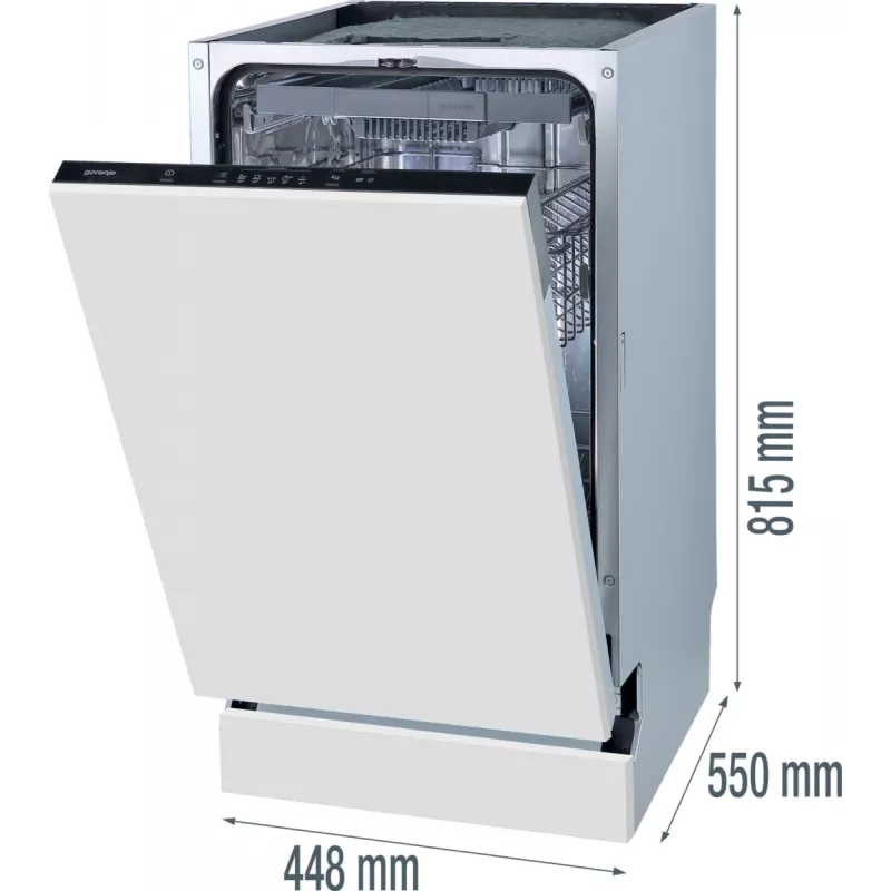 Gorenje GV 520 E 10 EB visiškai įmontuojama siaura indaplovė, 11 komplektų