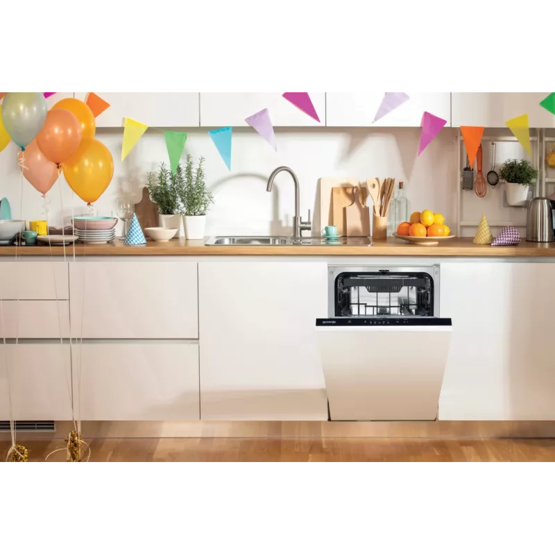 Gorenje GV 520 E 10 EB visiškai įmontuojama siaura indaplovė, 11 komplektų