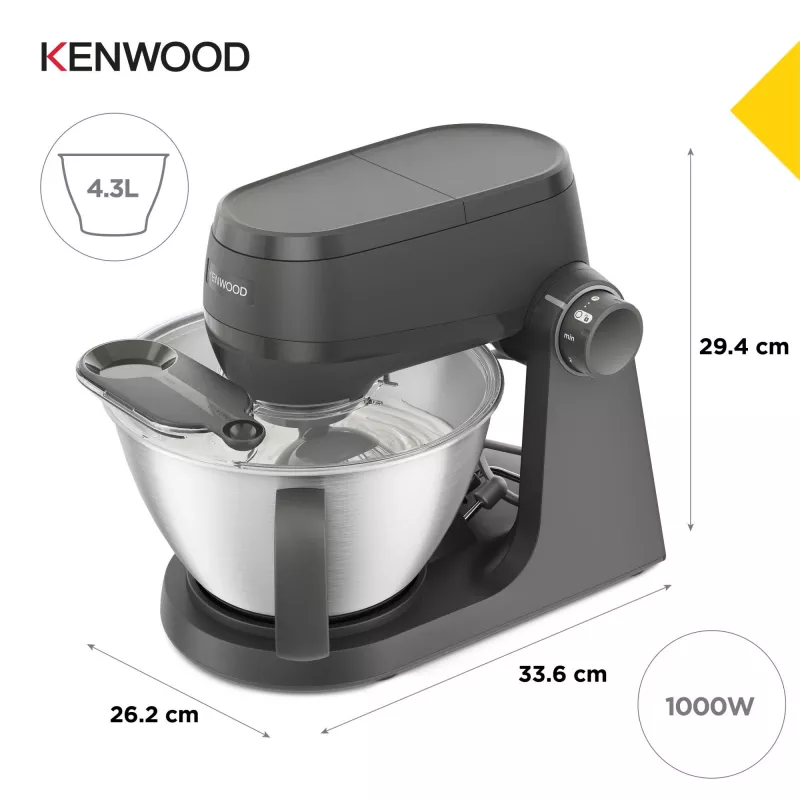 Virtuvinis kombainas Kenwood KHC30.070GY — 1000 W, 4,3 l nerūdijančio plieno dubuo, sukamoji reguliavimo rankenėlė, pilka