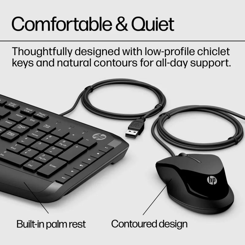 HP Pavilion klaviatūra ir pelė 200, laidinė, USB, chiclet, QWERTY, juoda, su pele