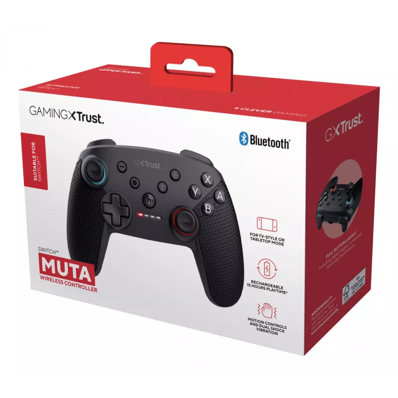 Trust GXT 1246 MUTA Black Bluetooth žaidimų pultas analoginis / skaitmeninis Nintendo Switch, Switch Lite, Switch OLED