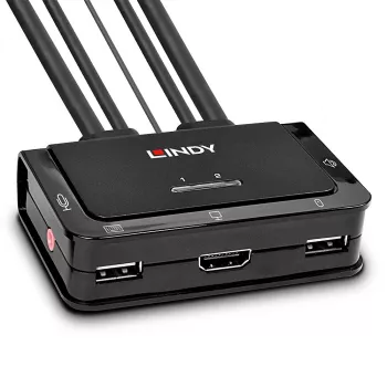 Lindy 2 prievadų HDMI 4K30, USB 2.0 ir garso kabelių KVM jungiklis, 1920 x 1080 pikseliai, juodas