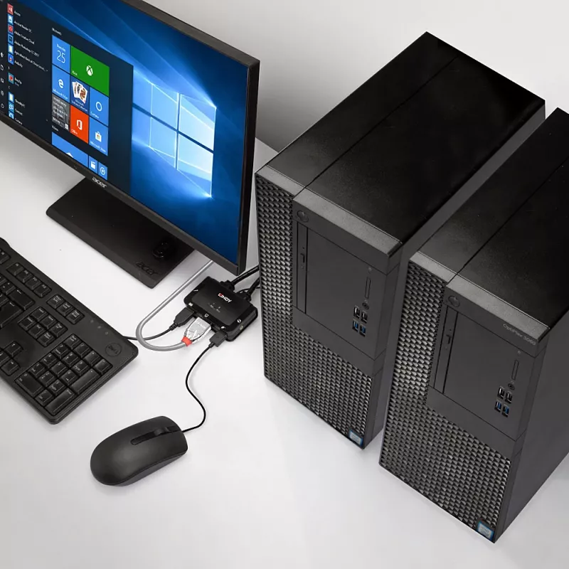 Lindy 2 prievadų HDMI 4K30, USB 2.0 ir garso kabelių KVM jungiklis, 1920 x 1080 pikseliai, juodas