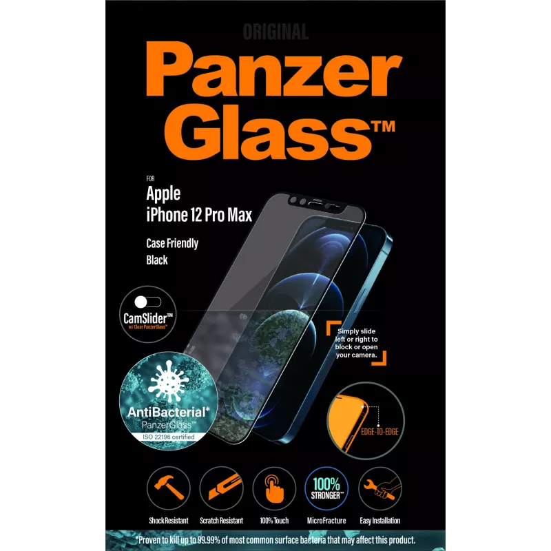 PanzerGlass® CamSlider® Screen Protector iPhone 12 Pro Max | Kraštas iki krašto