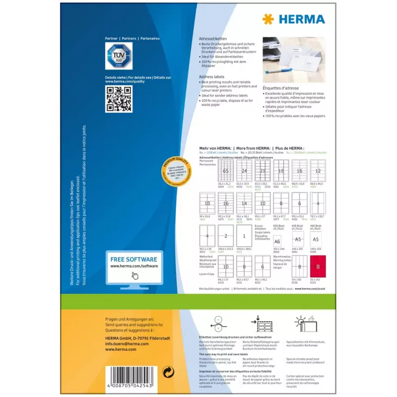 Adresų etiketės Premium HERMA A4 38,1x21,2 mm 6500 vnt.