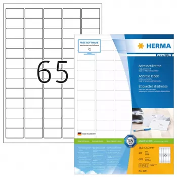Adresų etiketės Premium HERMA A4 38,1x21,2 mm 6500 vnt.
