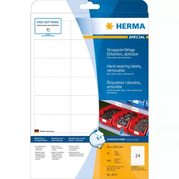 Lipnūs etiketės HERMA 4573 nuimamos baltos 480 vnt.