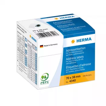 HERMA 4340 adresų etiketės rašomosioms mašinėlėms (70x38 mm, 250 vnt. rulone)
