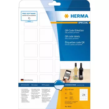 QR kodų lipdukai HERMA 9642 A4 40x40 mm kvadratiniai balti popieriniai