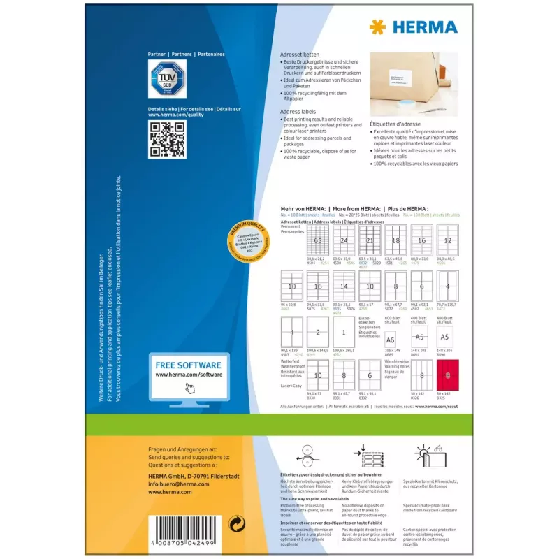 Adresiniai lipdukai Premium HERMA A4 199,6x143,5 mm 200 vnt.