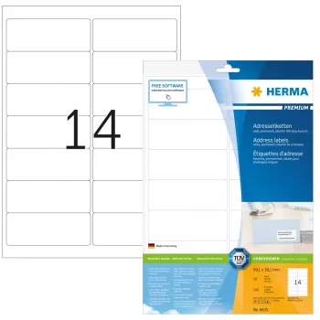 HERMA Premium adresų etiketės A4 99,1×38,1 mm 140 vnt.